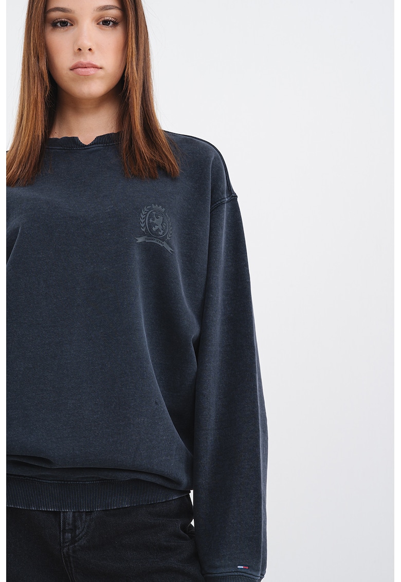 Bluza de trening relaxed fit cu aspect uzat - Gri carbune