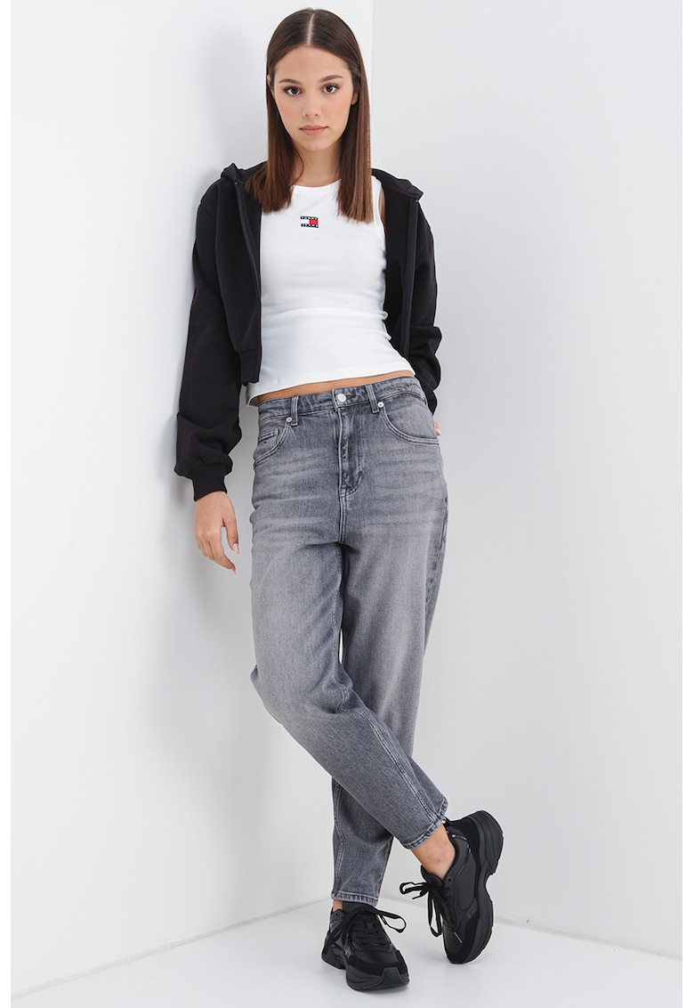 Hanorac crop lejer cu inchidere cu fermoar - Negru