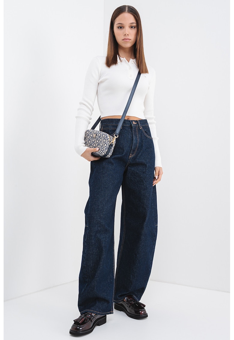 Pulover crop din amestec de bumbac organic - Alb