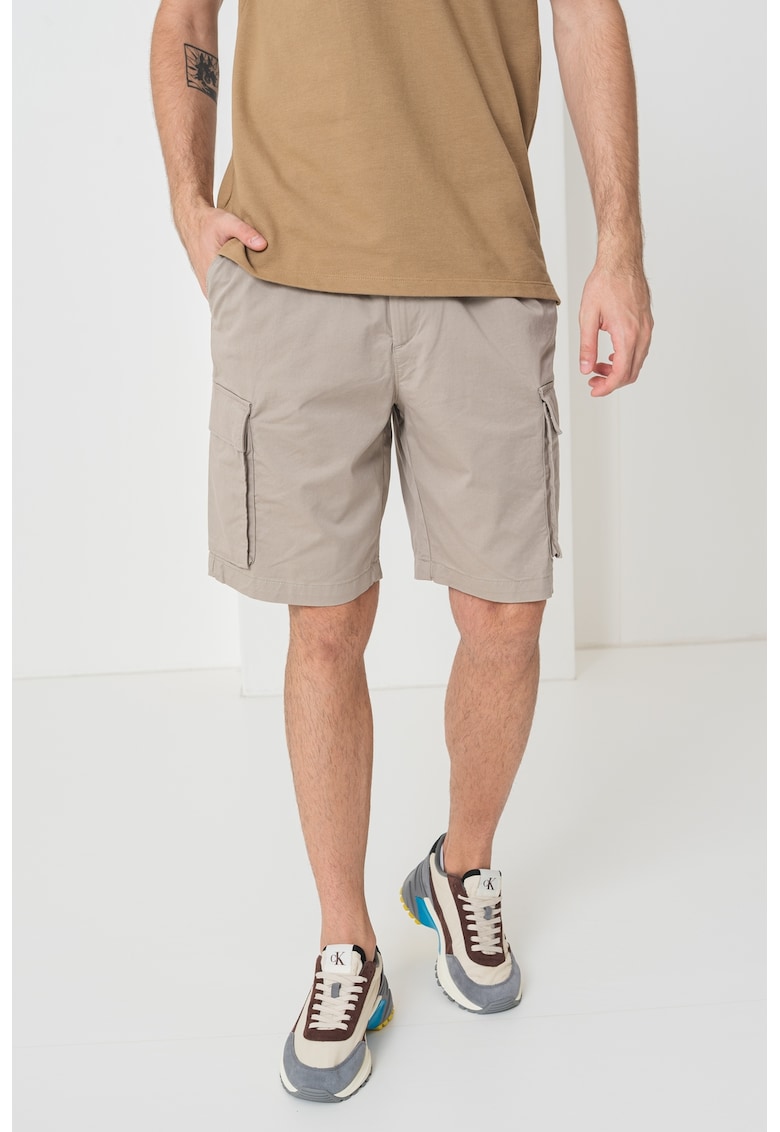 Pantaloni scurti cargo cu talie elastica - Maro taupe deschis