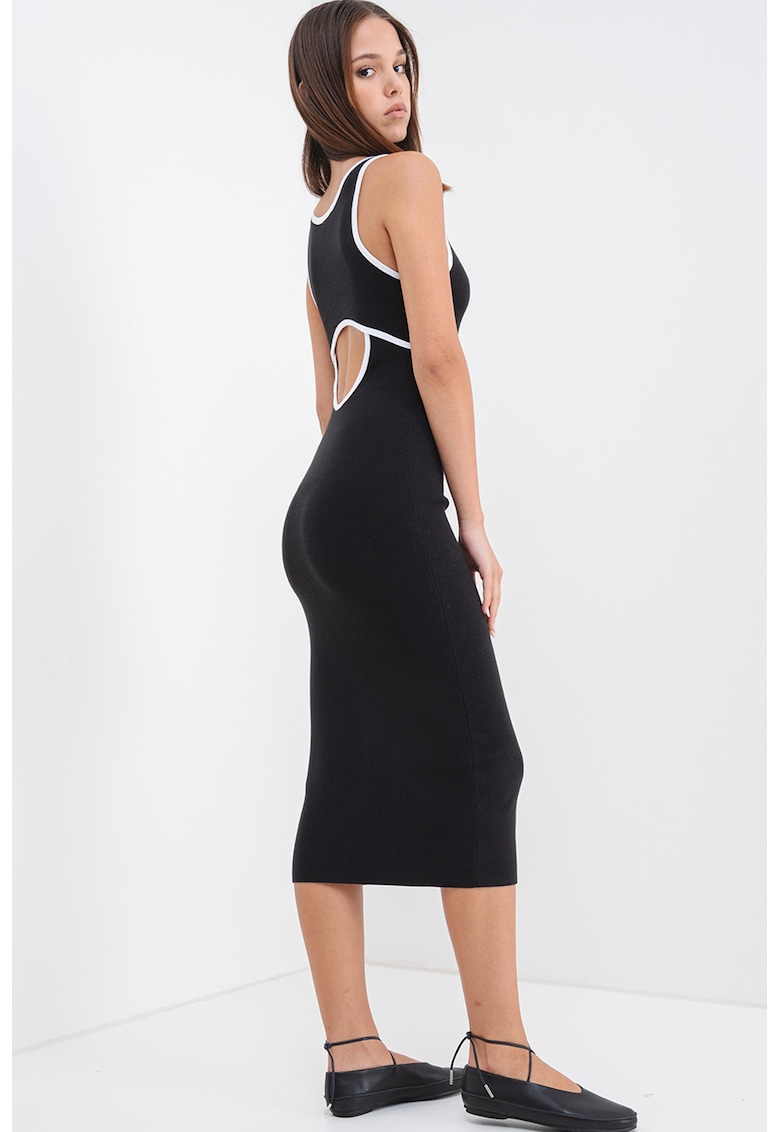 Rochie midi cu croiala bodycon - decolteu rotund si decupaj pe partea din spate - Negru