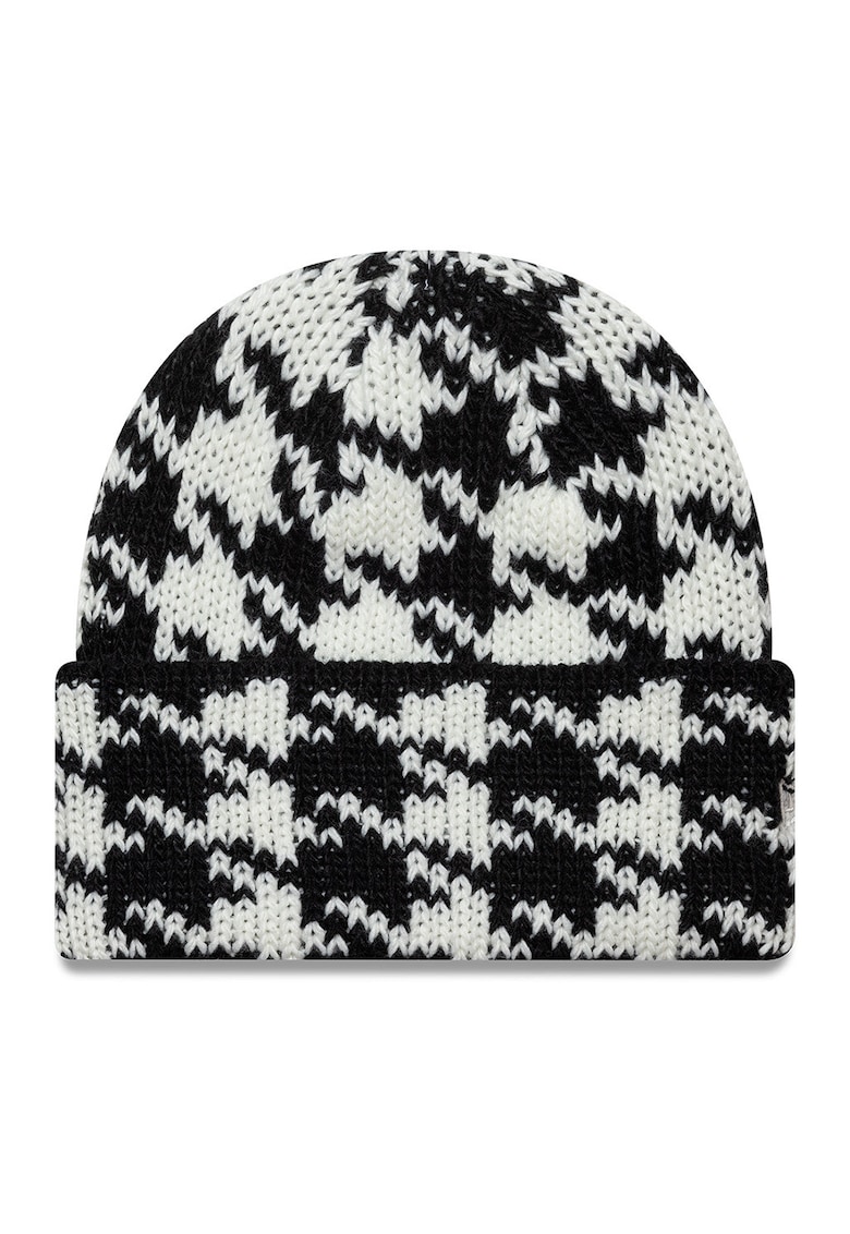 Caciula tricotata cu model houndstooth - Alb/Negru