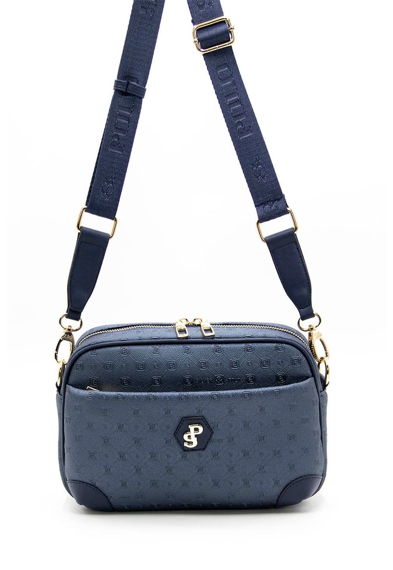 Geanta crossbody de piele ecologica cu model logo - Albastru