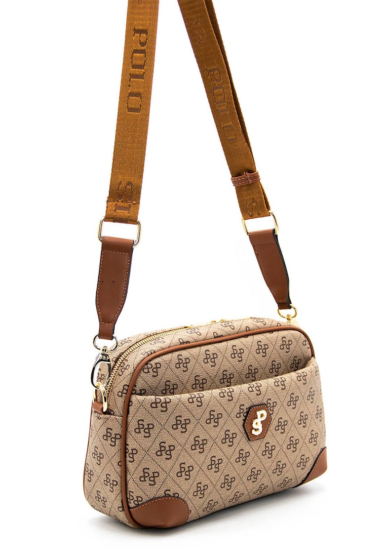Geanta crossbody de piele ecologica cu model logo - Maro scortisoara