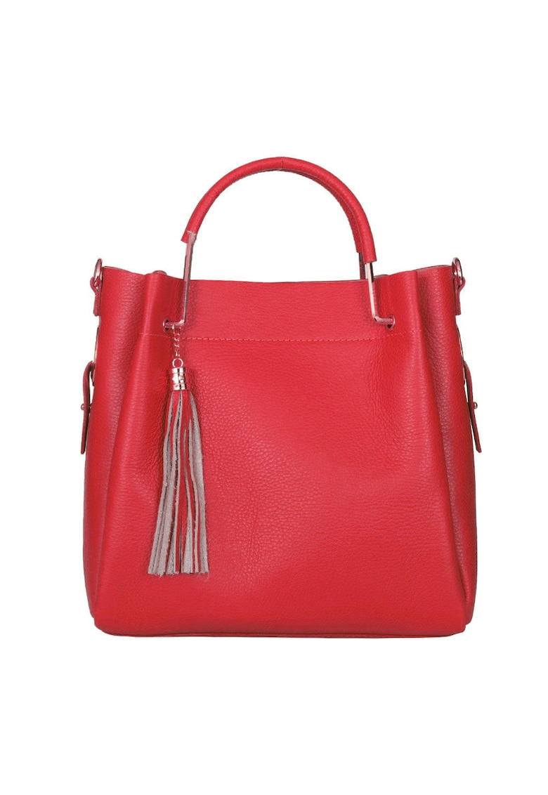 Geanta Fabiana din piele naturala pentru dama - Rosu - 32x32cm