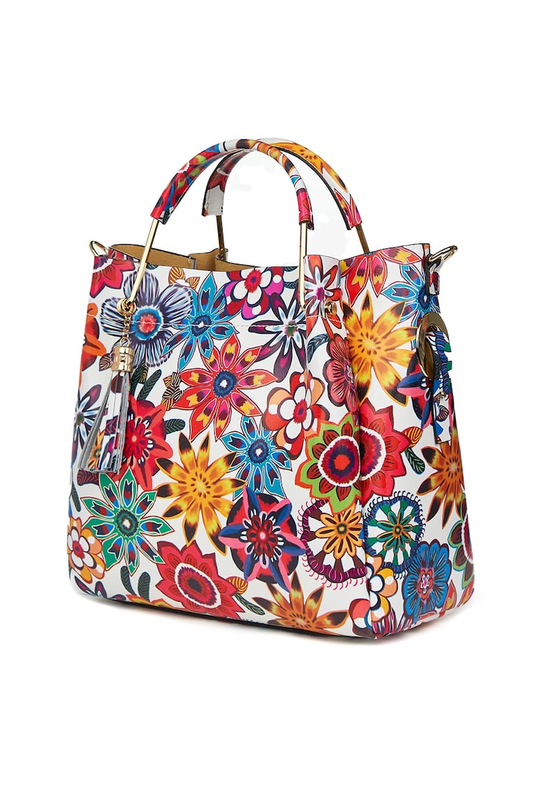 Geanta Fabiana din piele naturala pentru dama - Flori - 32x32cm