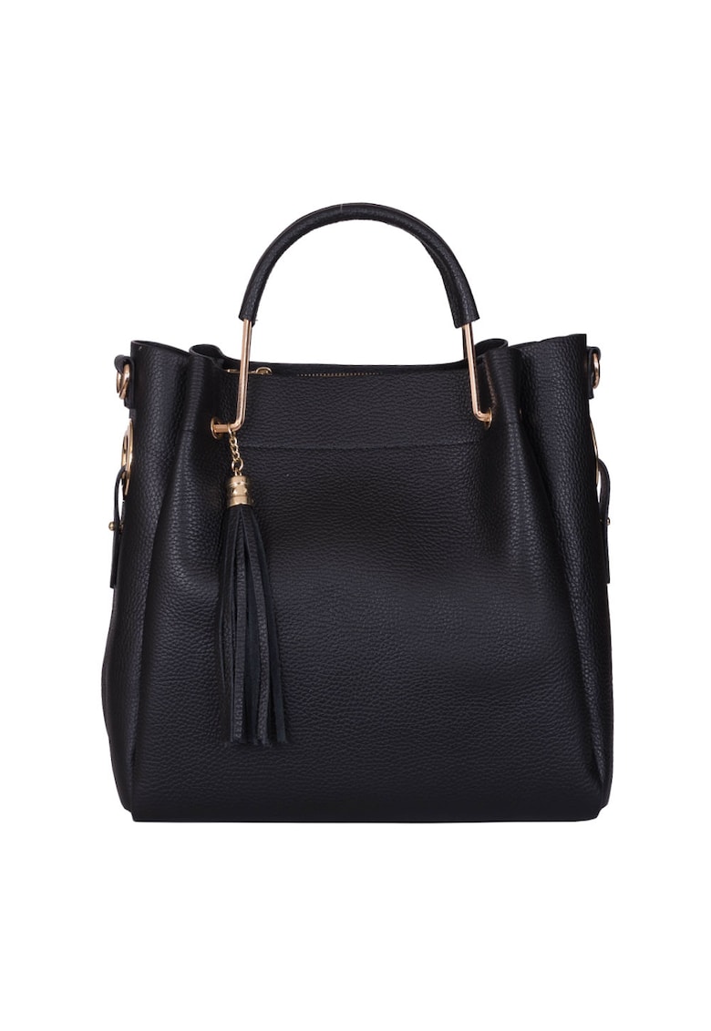 Geanta Fabiana din piele naturala pentru dama - Negru - 32x32cm