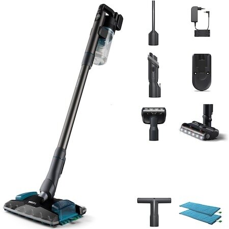 Aspirator Vertical Aqua Plus 25.2V 80min Duza Aspirare PrecisionPower Smart LED Afisaj Digital 4 Accesorii Negru/Albastru