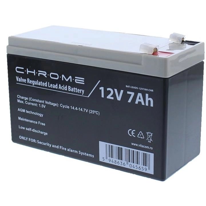 Acumulator plumb acid 12V 7Ah, terminal T1/F1 Chrome BAT-LEAD-12V7AH-CHR / BAT-LEADS-12V7AH-CHR