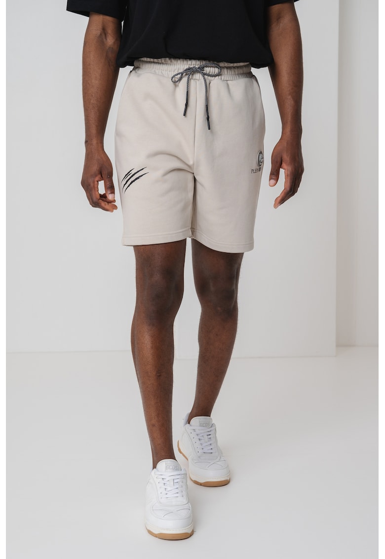 Pantaloni scurti cu snur si imprimeu logo - Grej