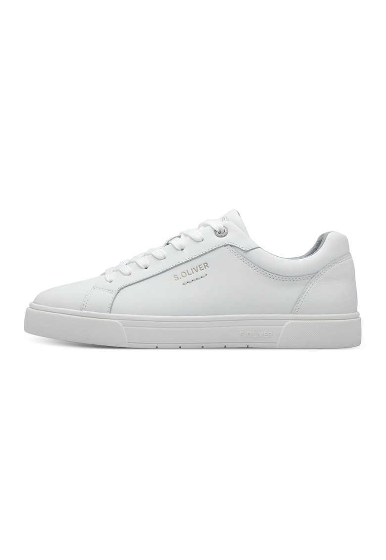 Pantofi sport uni de piele cu logo - Alb optic