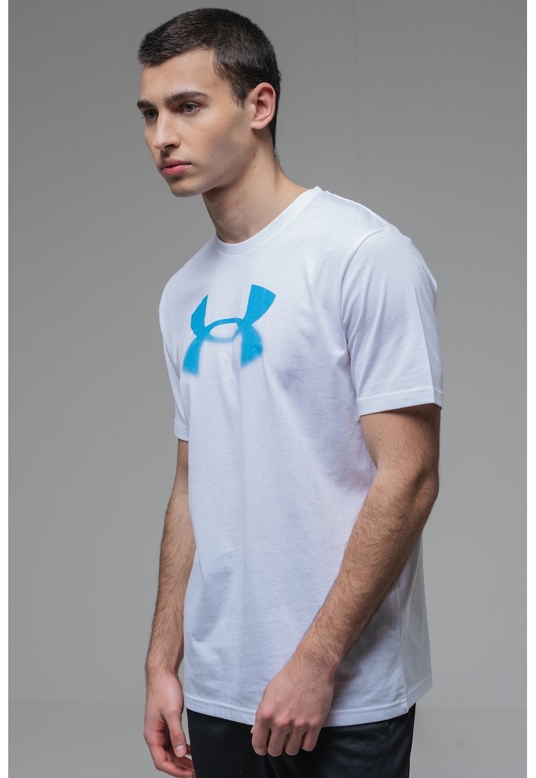 Tricou cu decolteu la baza gatului si imprimeu logo - Alb/Albastru