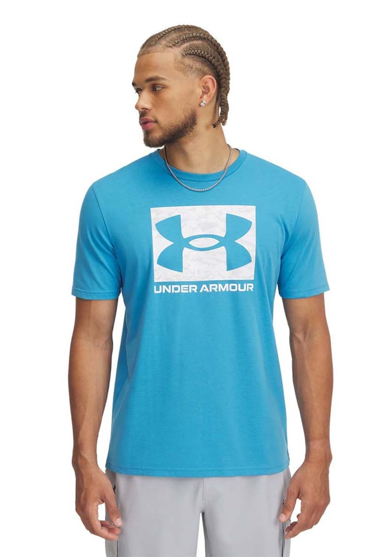 Tricou cu decolteu rotund si logo ABC Camo - Alb/Albastru glaciar