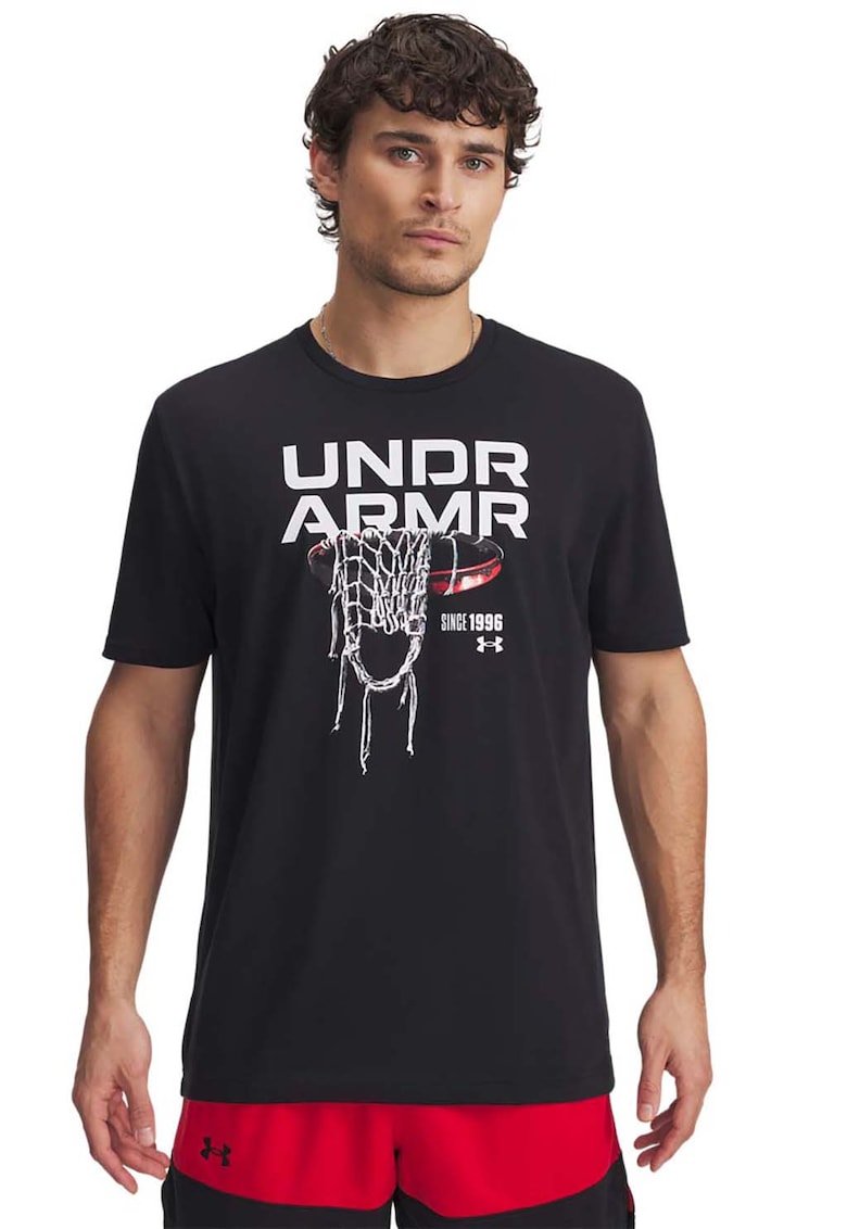 Tricou din amestec de bumbac cu imprimeu pentru baschet - Alb/Negru