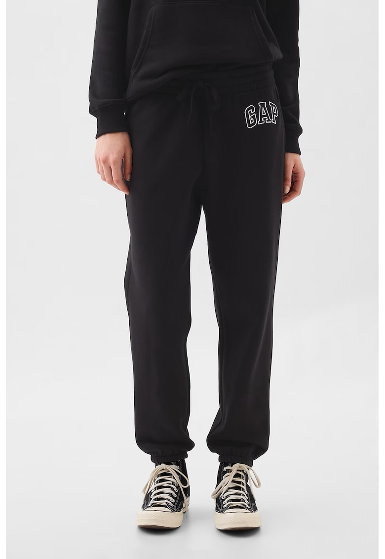 Pantaloni de trening din bumbac cu logo si snur - Negru stins