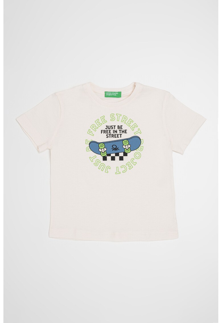 Tricou cu decolteu la baza gatului si imprimeu pe partea din spate - Verde/Alb fildes