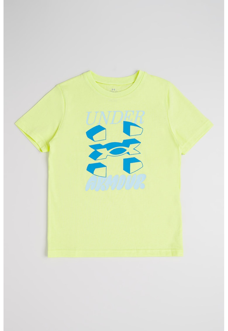 Tricou din amestec de bumbac cu imprimeu logo - Galben neon/Albastru