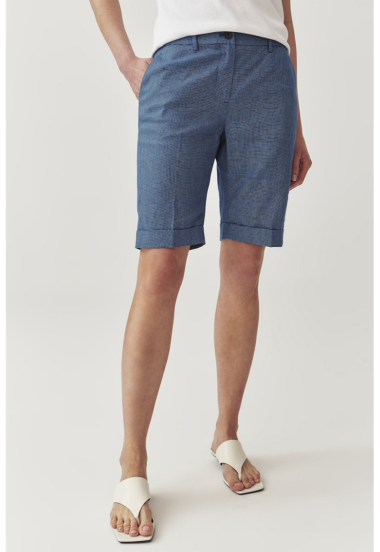 Pantaloni scurti de in cu talie medie - Albastru inchis