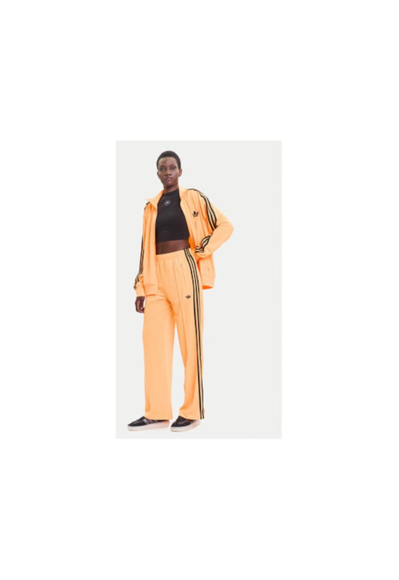Pantaloni de trening din poliester cu dungi laterale si imprimeu logo
