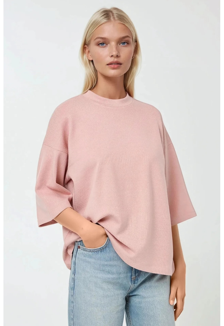 Tricou dama  decolteu rotund - bumbac - croiala lejera - roz