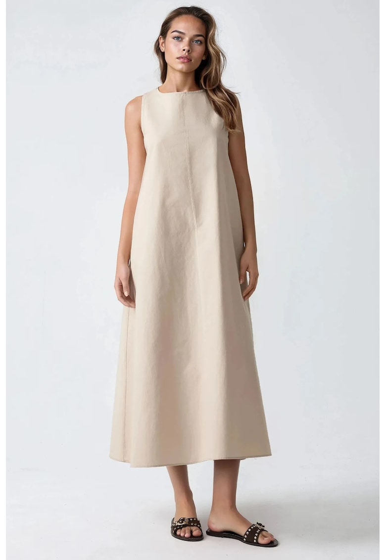 Oferte la Rochie maxi -  forma de A - bej - fara maneci - decolteu rotund - textil