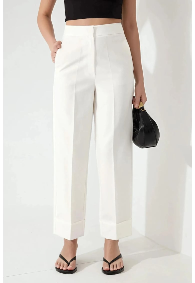 Pantaloni pentru dama -  tiv dublu - bumbac/viscoza/elastan - alb