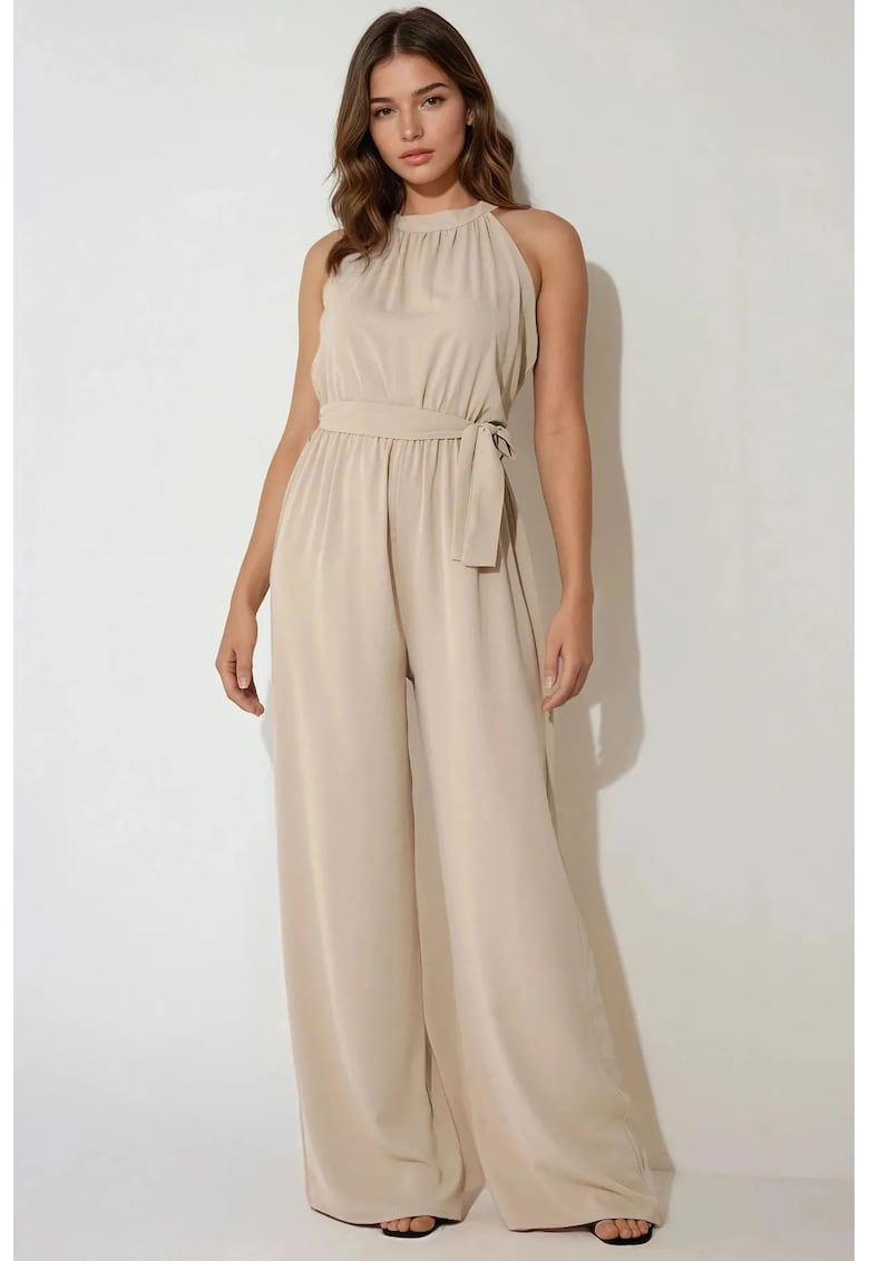 Oferte la Salopeta dama  croi larg - decolteu halter - maro - bumbac
