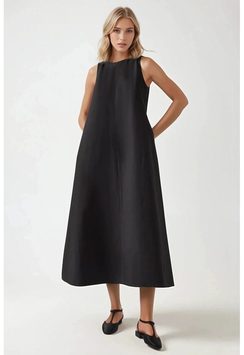 Rochie maxi -  fara maneci - guler rotund - neagra - textil