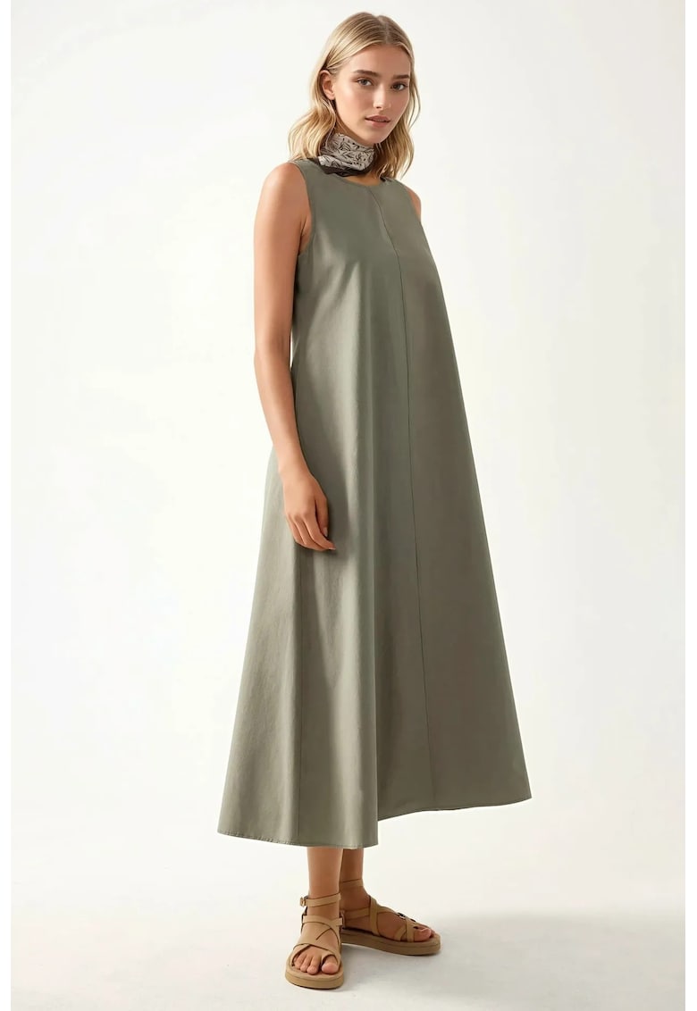 Rochie maxi -  decolteu rotund - fara maneci - verde - textil