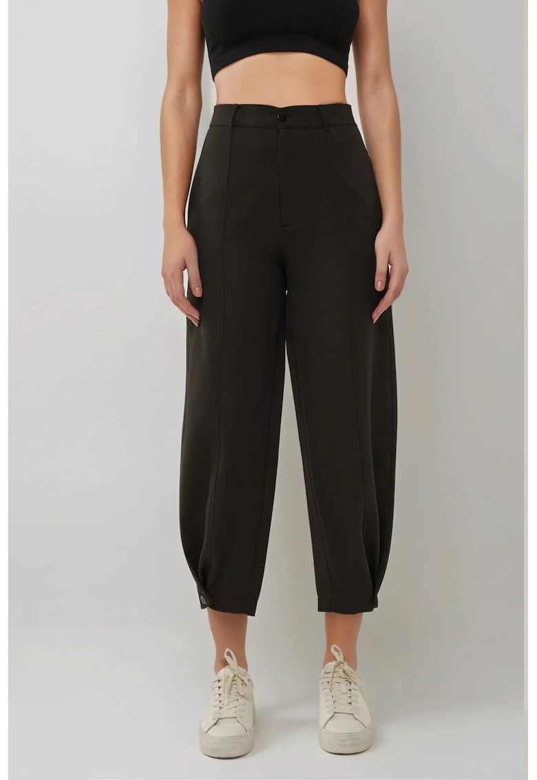 Pantaloni dama -  conici - talie inalta - negru - poliester-elastan