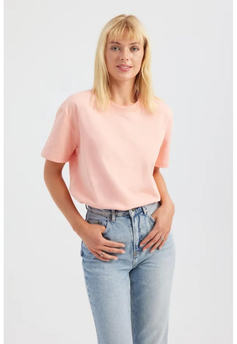 Tricou dama -  bumbac - decolteu rotund - roz