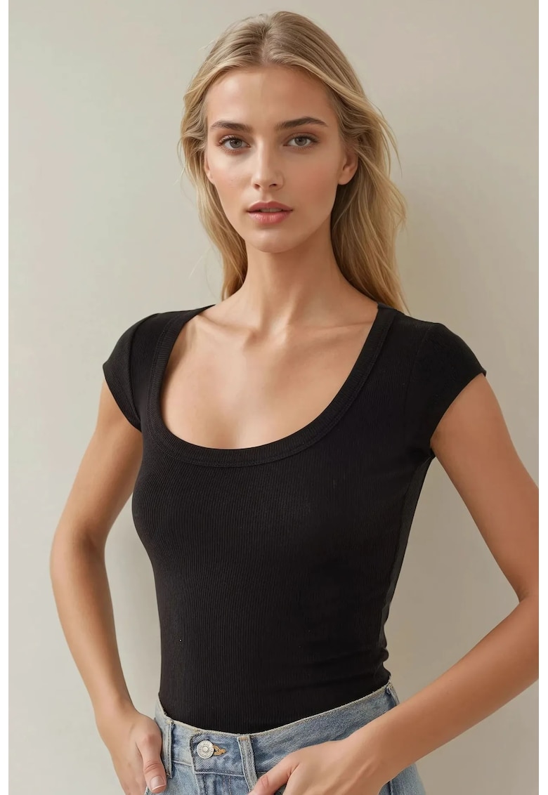 Tricou dama -  bumbac/elastan/modal - slim fit - negru