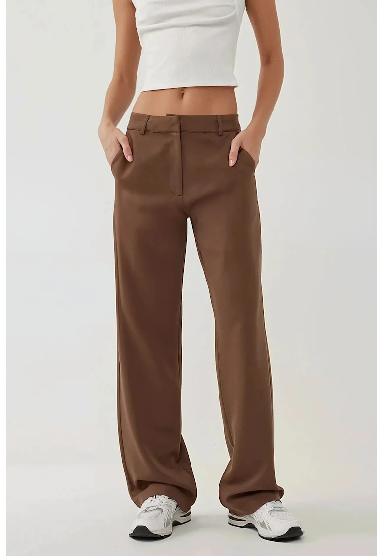 Pantaloni dama -  drepti - tesuti - maro - textil