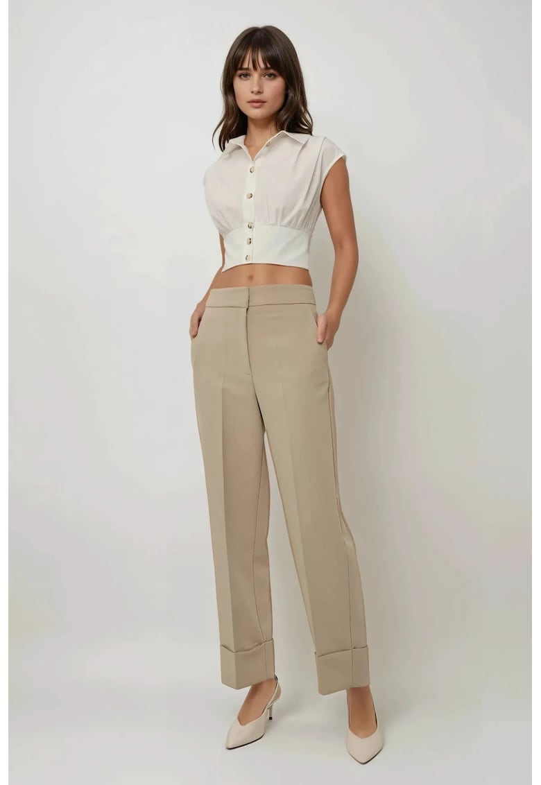 Pantaloni dama -  morcov - talie inalta - culoare verde - bumbac si viscoza