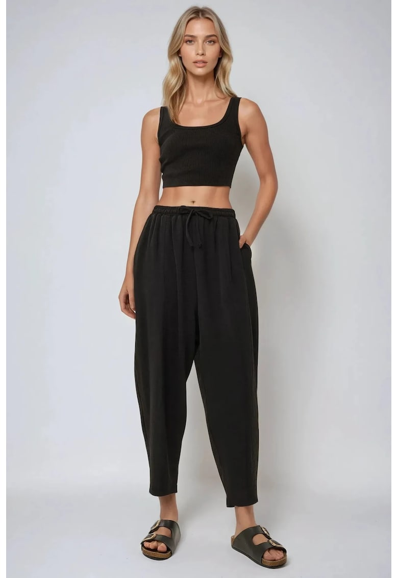 Pantaloni dama -  Comfort Fit - talie elastica - poliester - Negru