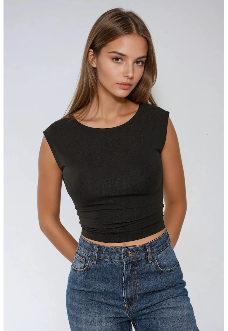 Top  -  top scurt din viscoza - spate deschis - croiala slim fit - negru - jerseu