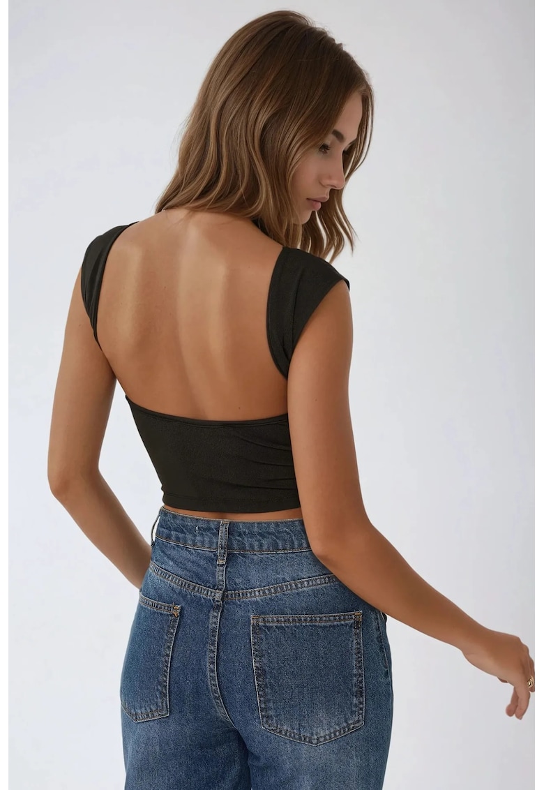 Crop Spate Deschis - Negru - Viscoza - Negru