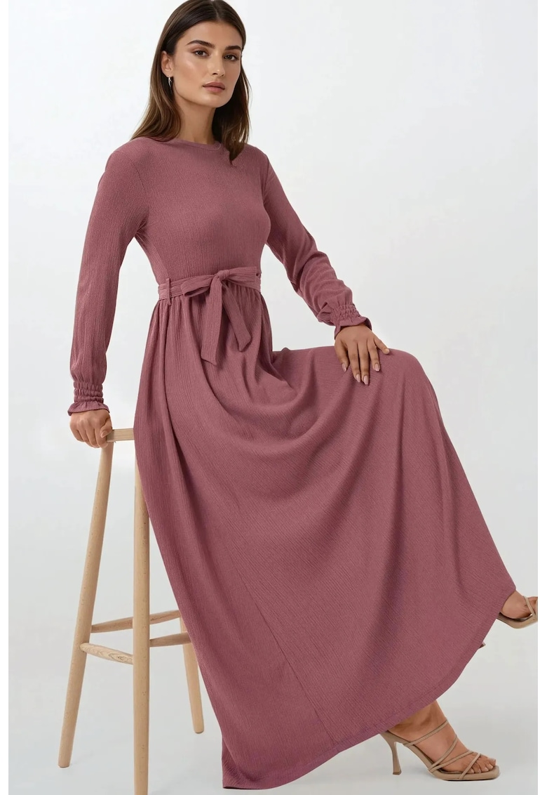 Rochie maxi  texturata - guler rotund - mov - jerseu