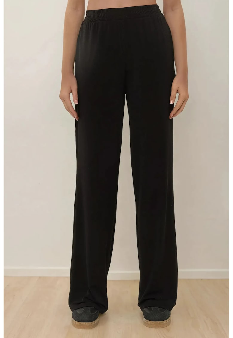 Pantaloni dama -  cu talie elastica - negru - poliester si elastan