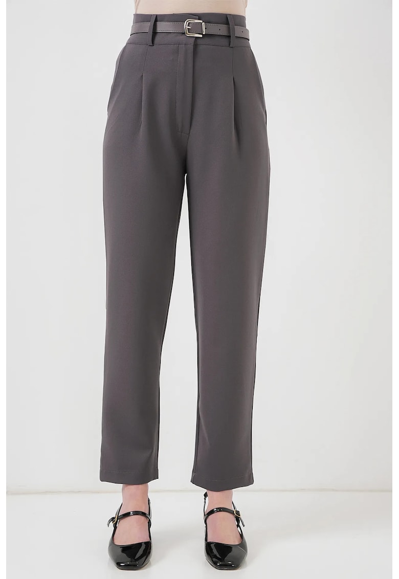 Pantaloni dama - HiCCUP - drepti - gri carbune - poliester-elastan