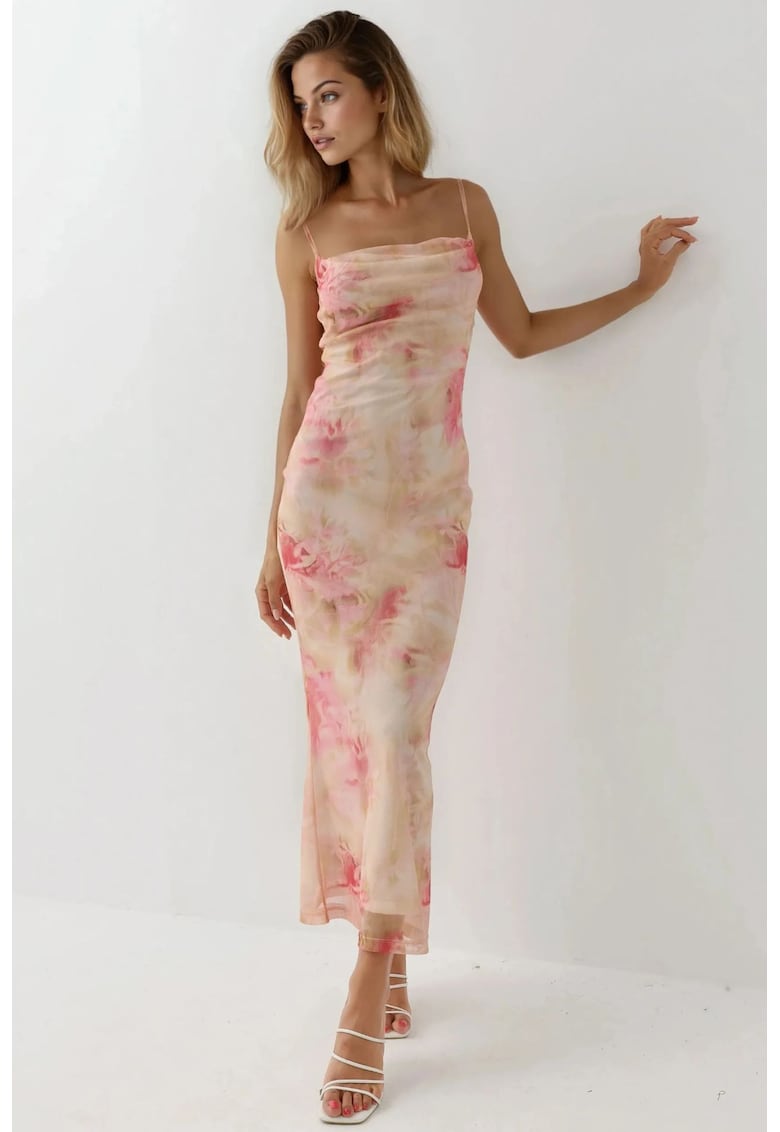 Rochie maxi mulata  imprimeu - roz orhidee - jerseu