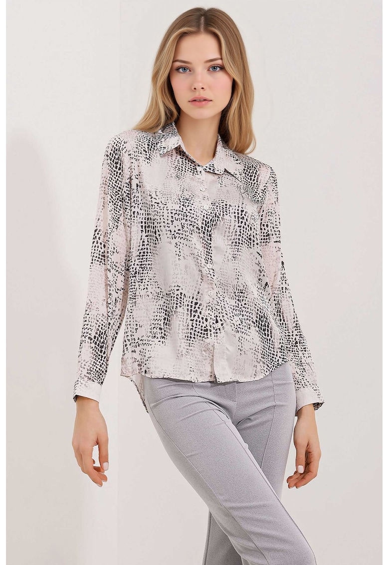 Camasi dama - BigDart - camasa cu maneca lunga - satin - Gri deschis -