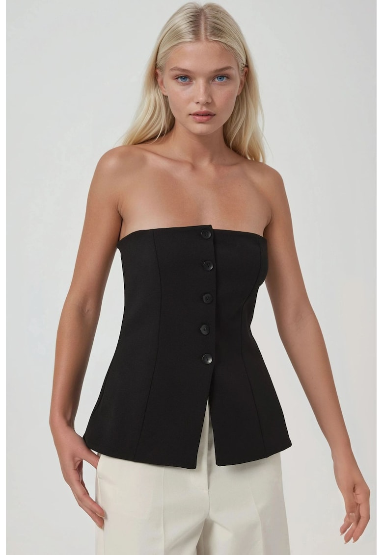 Oferte la Top -  top fara bretele - nasturi - negru - textil