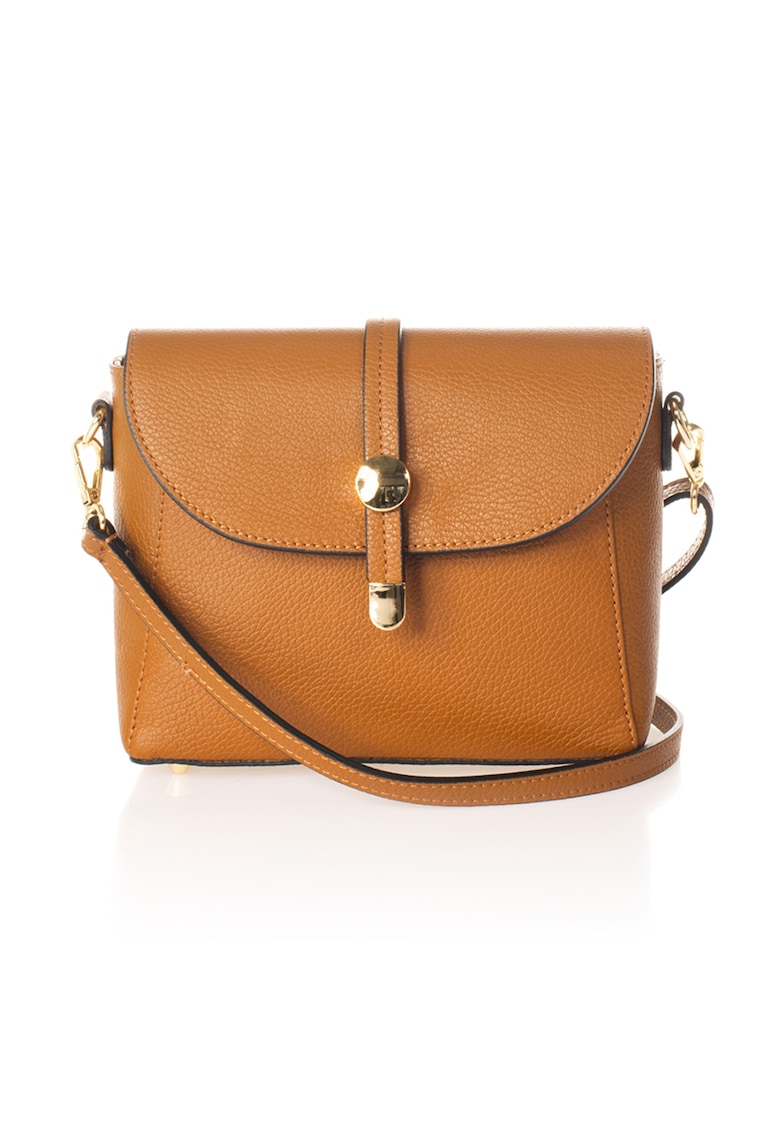 Geanta crossbody din piele cu bareta detasabila - Caramel
