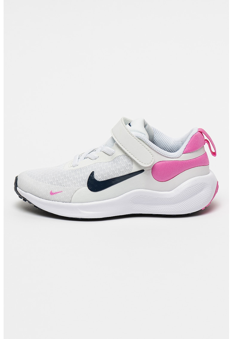 Pantofi Revolution 7 cu amortizare si velcro - pentru alergare - Alb optic/Roz