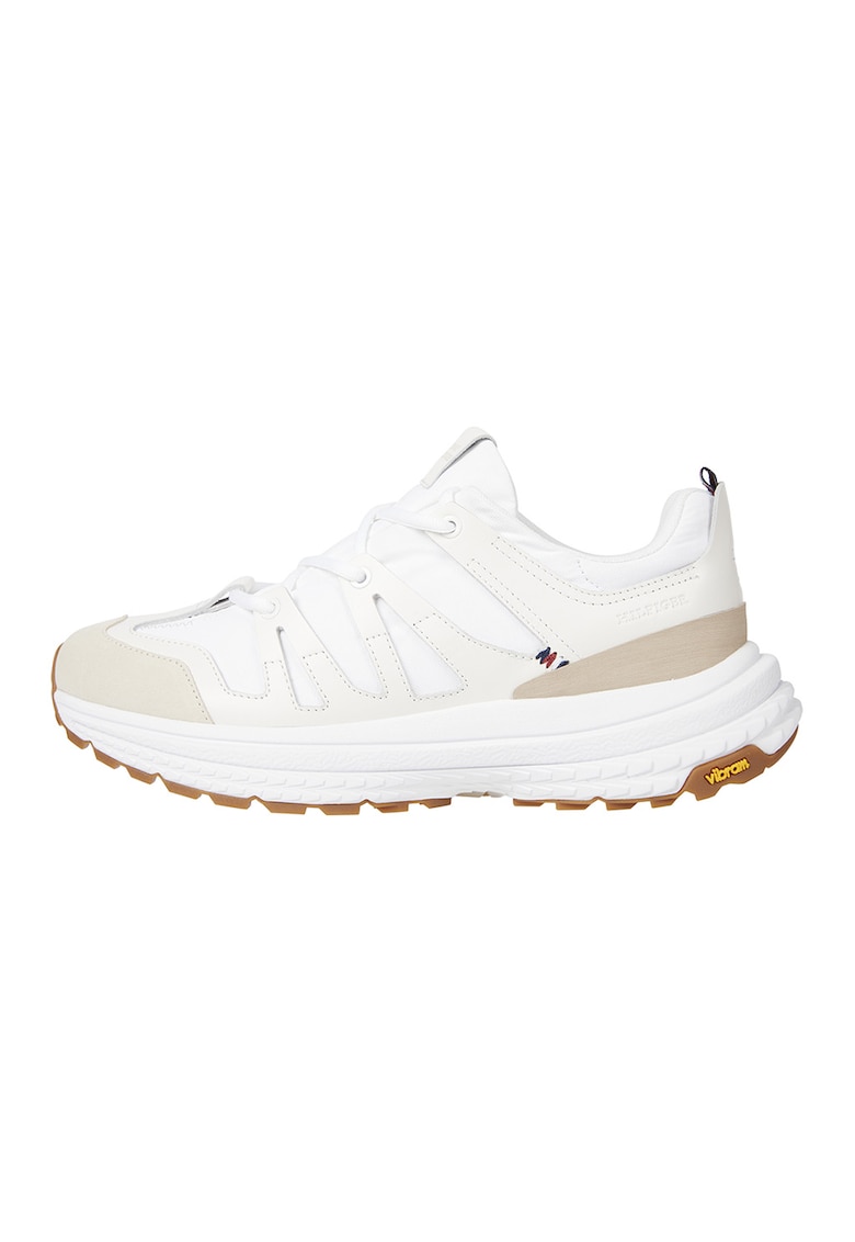 Pantofi sport low-cut cu insertii din material textil - Alb fildes