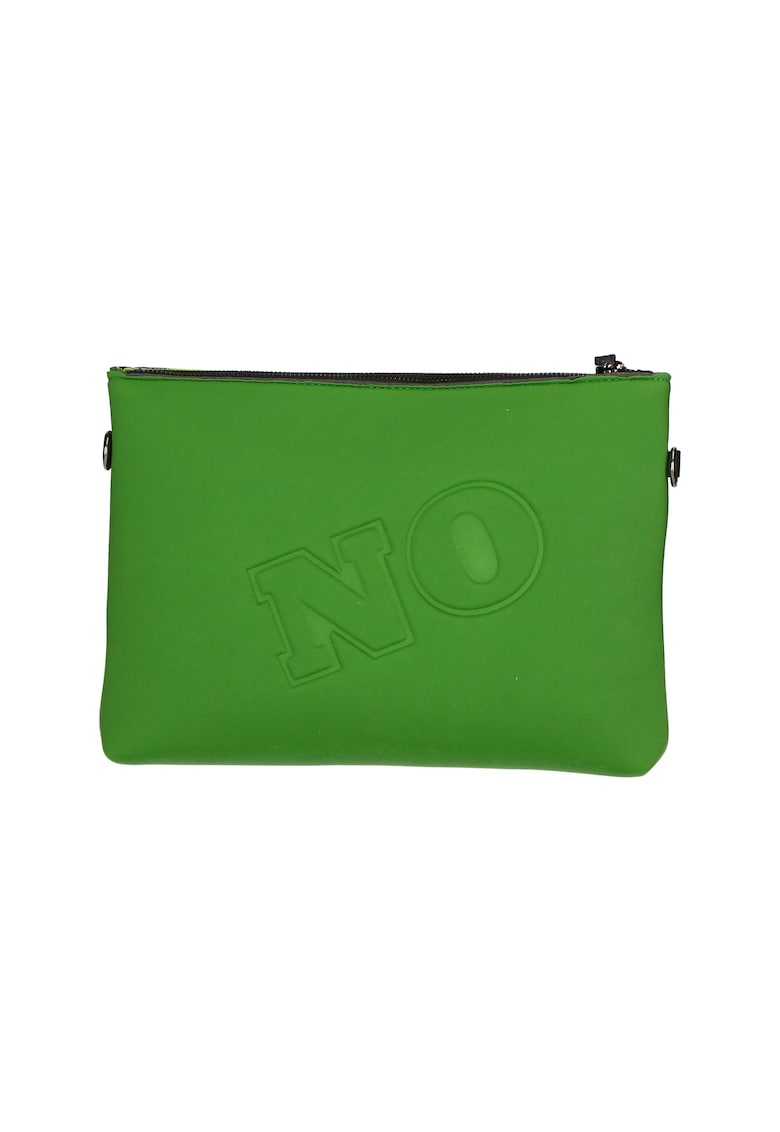 Geanta crossbody cu fermoar si text in relief - Verde electric