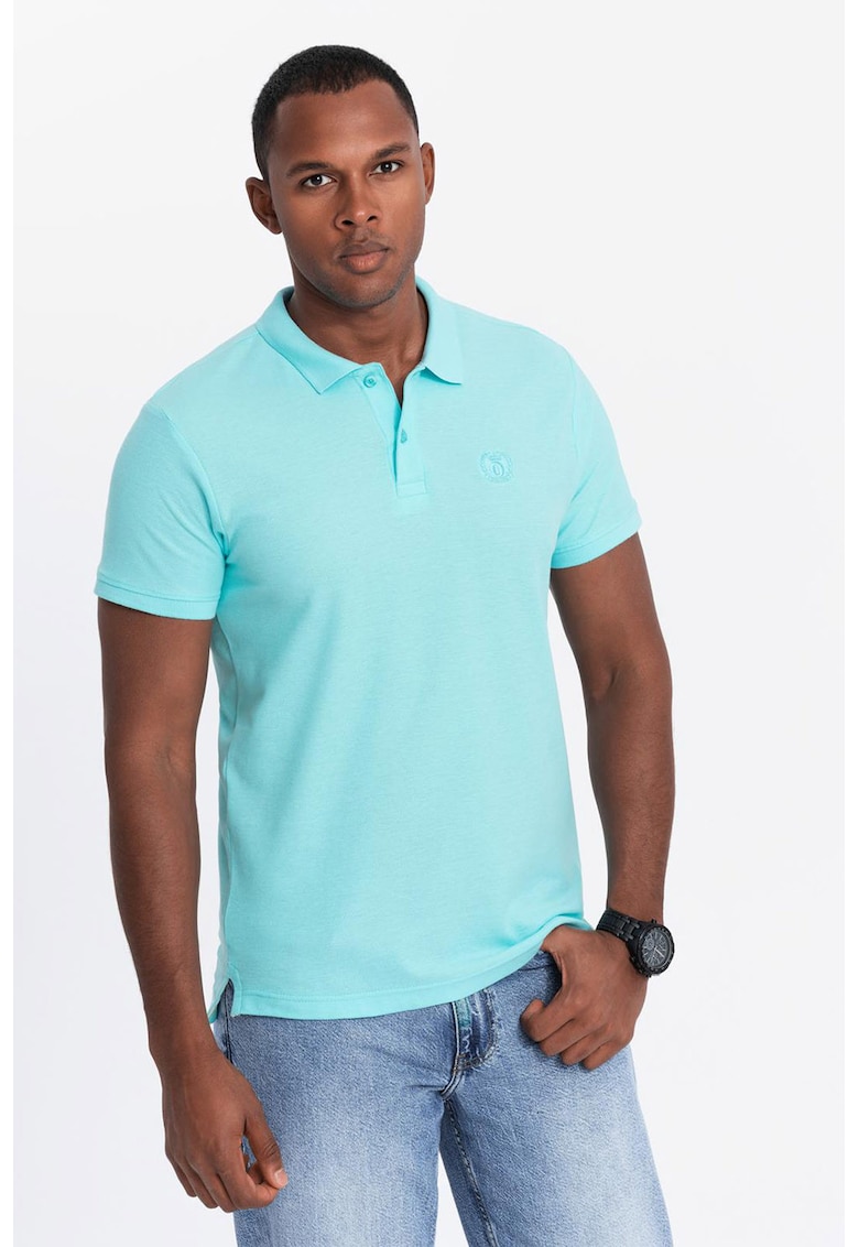 Tricou polo cu model uni - Albastru aquamarin