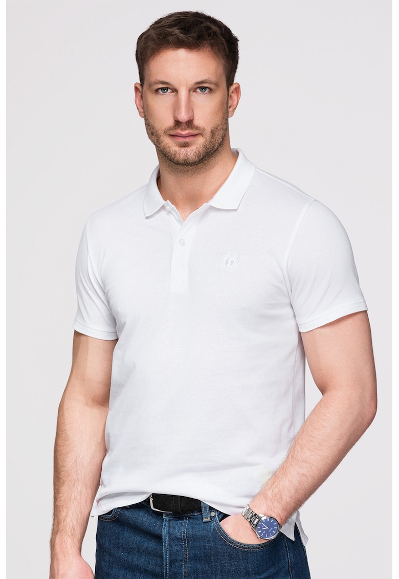 Tricou polo cu model uni - Alb