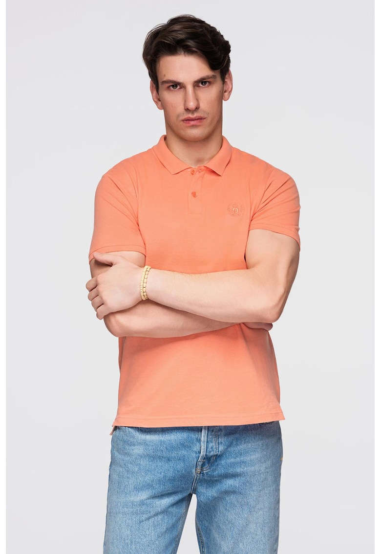 Tricou polo cu model uni - Roz somon